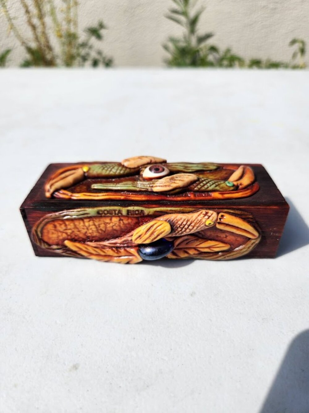 Vintage hand-carved Costa Rican box miniature domino set mini dominoes tiles Tri